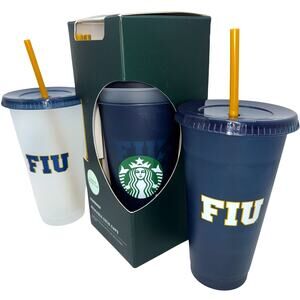 5 NEW FIU Starbucks Reusable Cold Cups Lids Straws Christmas Graduation Gift Set
